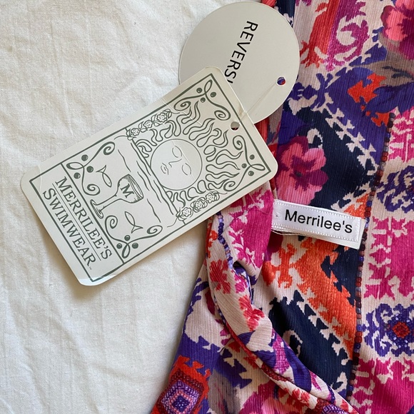 Merilee Swimwear Pink Floral One Piece Halter Neck Reversible Swimsuit NWT - Picture 5 of 7